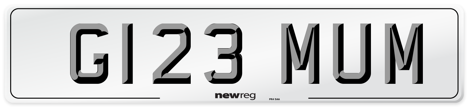G123 MUM Number Plate from New Reg
